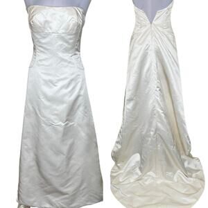 Amy Kuschel Wedding Dress w Veil 6 Ivory Bridal Gown Train Satin Strapless Silk